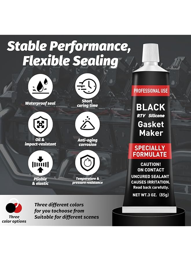 KASTWAVE Rtv Silicone Gasket Maker, High Temp Silicone Resist Oil, Anti-Freeze Rtv Silicone Sealant For Engines, Gearboxes, Pumps, Superchargers (Black, 170G) - Image 3