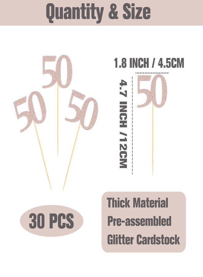 Sotpot 30PCS 50th Birthday Cupcake Toppers Rose Gold Glitter Cheers to 50 Years Birthday Cupcake Picks for Happy 50th Birthday Party Cake Decorations - Image 2