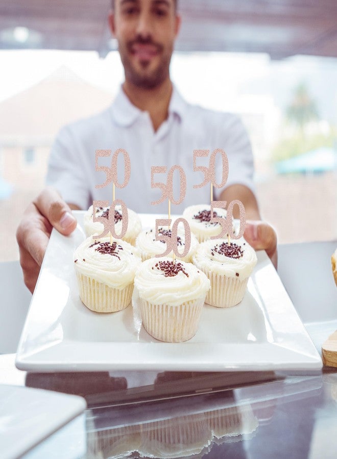 Sotpot 30PCS 50th Birthday Cupcake Toppers Rose Gold Glitter Cheers to 50 Years Birthday Cupcake Picks for Happy 50th Birthday Party Cake Decorations - Image 5