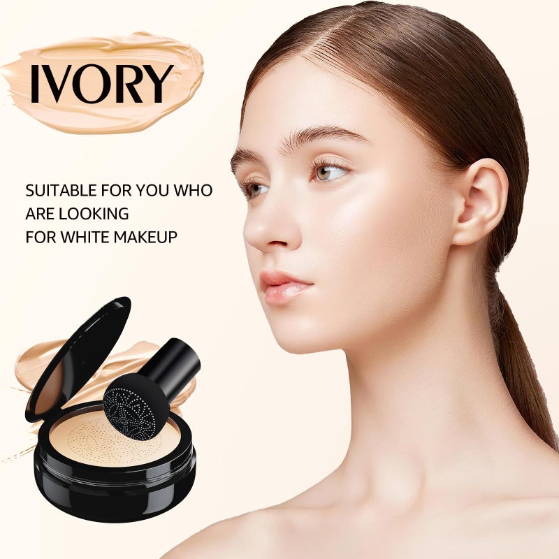 OETUIOW Mushroom Head Air Cushion CC Cream Strong Concealer, Moisturizing BB Cream Makeup Base Primer Even Skin Tone for All Skin Types, Face Makeup Cushion Foundation Long Lasting (Ivory) - Image 3
