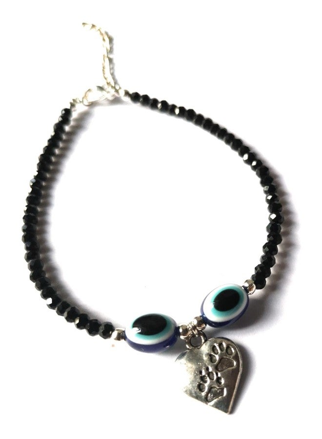 Jyokrish Handmade white Metal black Beads hanging heart with evil eye chain anklet For Women | girls | Nazariya |Payal | Nazar Battu | Single leg |free size - Image 1
