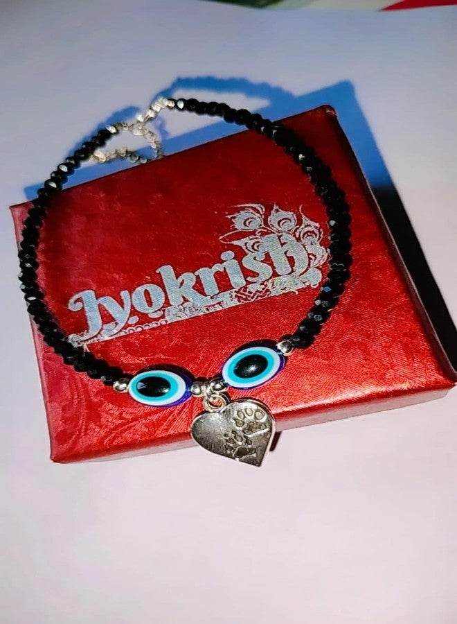 Jyokrish Handmade white Metal black Beads hanging heart with evil eye chain anklet For Women | girls | Nazariya |Payal | Nazar Battu | Single leg |free size - Image 5