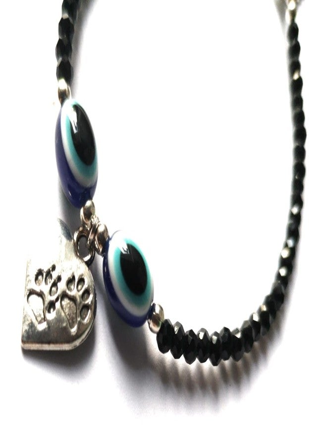 Jyokrish Handmade white Metal black Beads hanging heart with evil eye chain anklet For Women | girls | Nazariya |Payal | Nazar Battu | Single leg |free size - Image 2