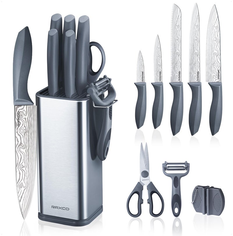 RAXCO 10-Piece Kitchen Knife Set | Stainless Steel Holder | Compact Design - Gray - Image 1