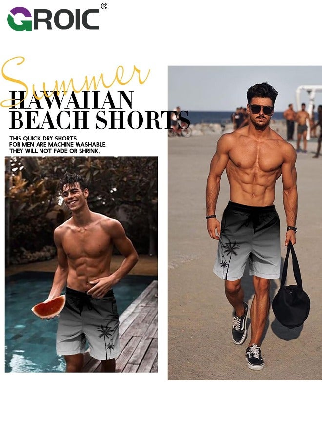 GROIC Men's Swim Trunks, Men Swim Shorts Swimwear, Hawaiian Bathing Mesh Lining Suit Swimsuits Beach Shorts with Pockets, Quick Dry Beachwear Trunks for Swimming, Surfing, Diving, Beach Vacations, XL  - Image 3