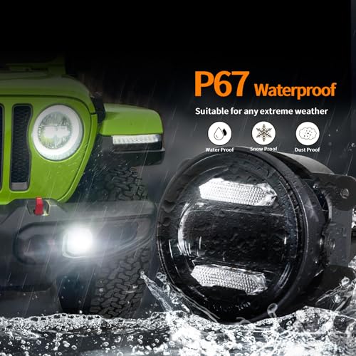 RoadandLord 4" Round LED Fog Lights w/DRL for Wrangler JL JLU Unlimited Sport Rubicon Sahara 2018-2025, 4 Inch Round Fog Lamps w/ 2 Brackets Black - Image 5