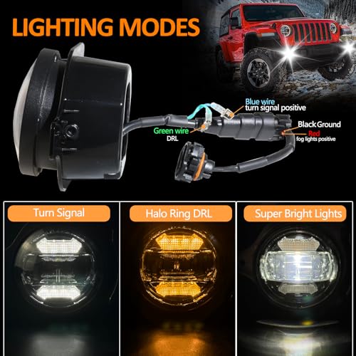RoadandLord 4" Round LED Fog Lights w/DRL for Wrangler JL JLU Unlimited Sport Rubicon Sahara 2018-2025, 4 Inch Round Fog Lamps w/ 2 Brackets Black - Image 2