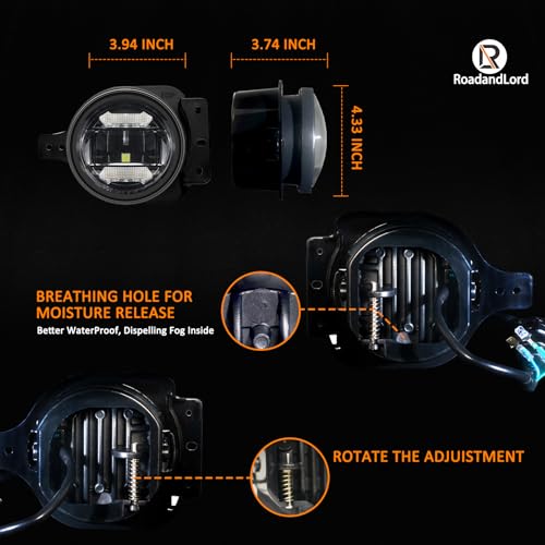 RoadandLord 4" Round LED Fog Lights w/DRL for Wrangler JL JLU Unlimited Sport Rubicon Sahara 2018-2025, 4 Inch Round Fog Lamps w/ 2 Brackets Black - Image 3