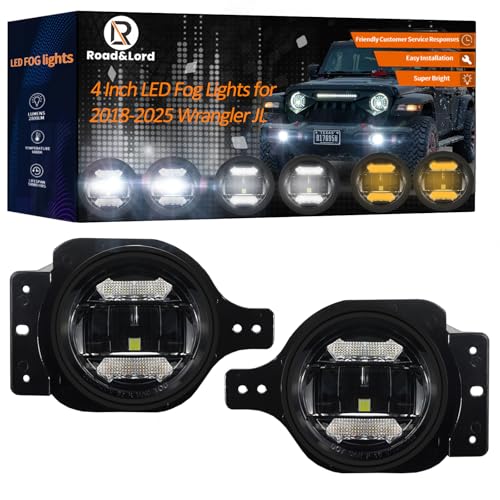 RoadandLord 4" Round LED Fog Lights w/DRL for Wrangler JL JLU Unlimited Sport Rubicon Sahara 2018-2025, 4 Inch Round Fog Lamps w/ 2 Brackets Black - Image 1