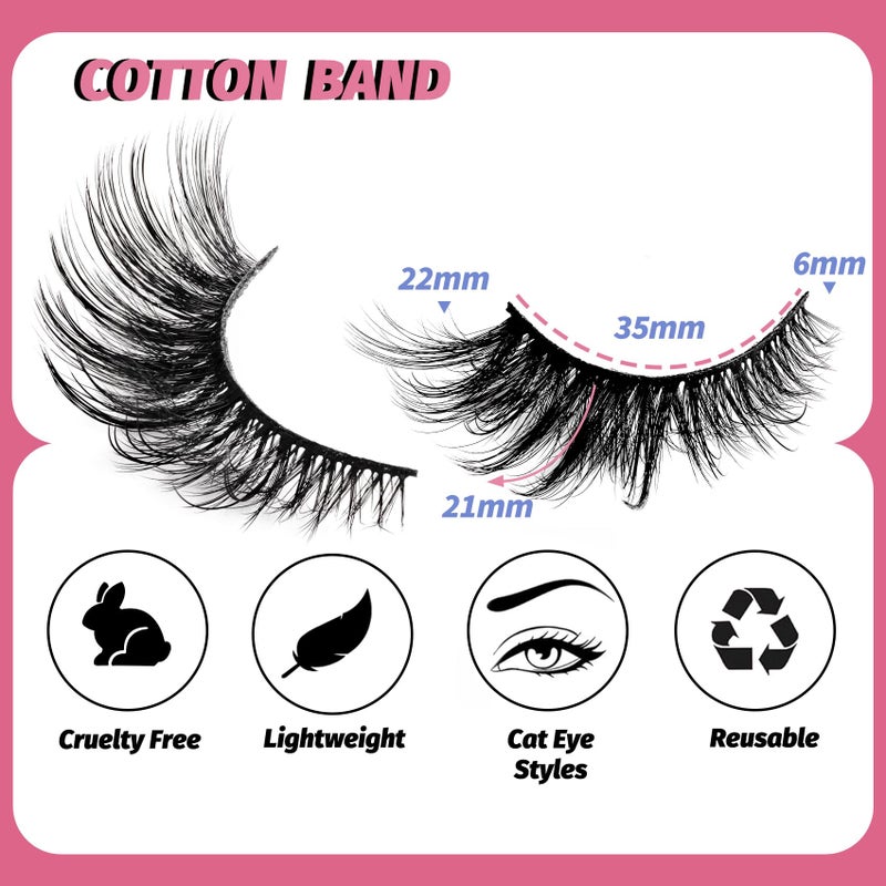 Veleasha Lashes Kit with Glue & Tweezer Cat Eye Lashes that Look Like Extensions Fluffy Faux Mink Lashes Wispy Lashes Natural Look 7 Pairs Fake Eyelashes Pack (Cat Eye) - Image 2