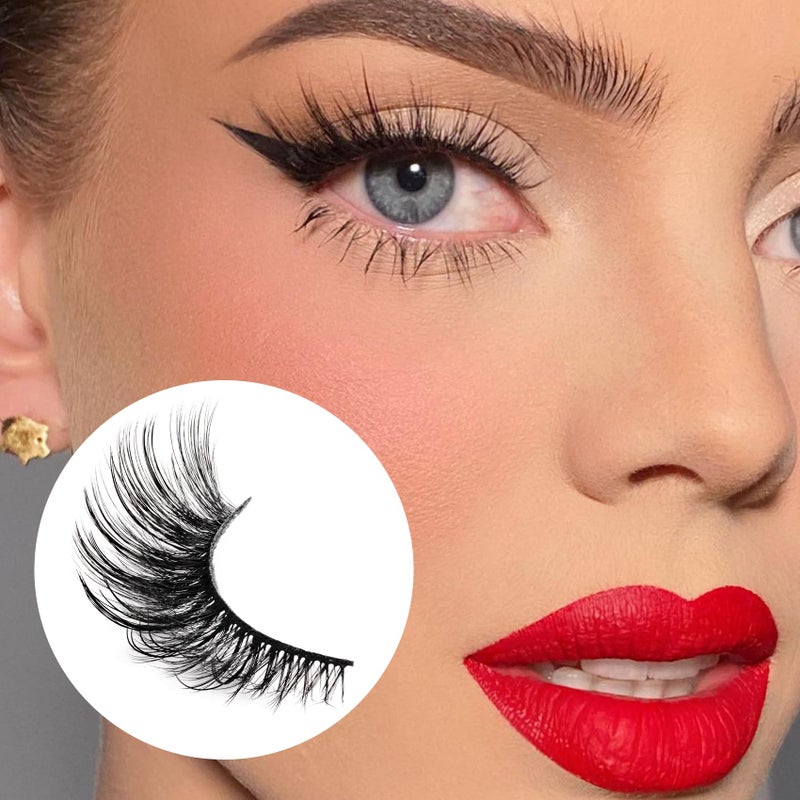 Veleasha Lashes Kit with Glue & Tweezer Cat Eye Lashes that Look Like Extensions Fluffy Faux Mink Lashes Wispy Lashes Natural Look 7 Pairs Fake Eyelashes Pack (Cat Eye) - Image 3