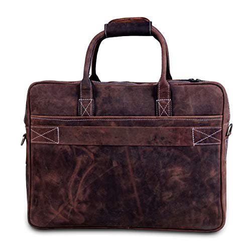 HULSH 18 Inch Leather Laptop Bag For Men, Genuine Leather Briefcase Business Bag, Vintage Handmade Messenger Satchel, and Brown Shoulder Bag for Office, Work, and Travel - Image 5