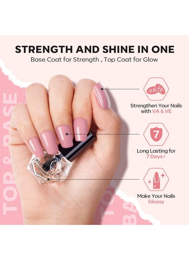 modelones - modelones Complete Nail Polish Set Brown Nude Pink Gold Glitter Shimmer Quick Dry Nail Lacquer Kit with Nail Remover Sticker Base&Top Coat, Light Pink 6 Colors DIY Home Manicure Gift for Women Girls - Image 1