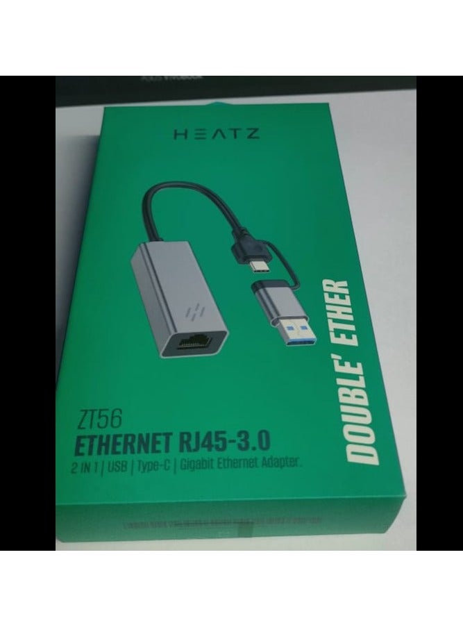 converter usb 3.0 + type-c ke land gigabit heatz zt56 ethernet rj45 -3.0 2 in 1