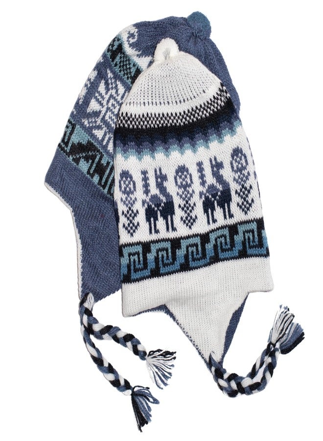 Gamboa Alpaca One Reversible Beanie Hat for Men Winter Hats for Women with Ear Flaps Wool Cap Peruvian Style Blue - Image 3