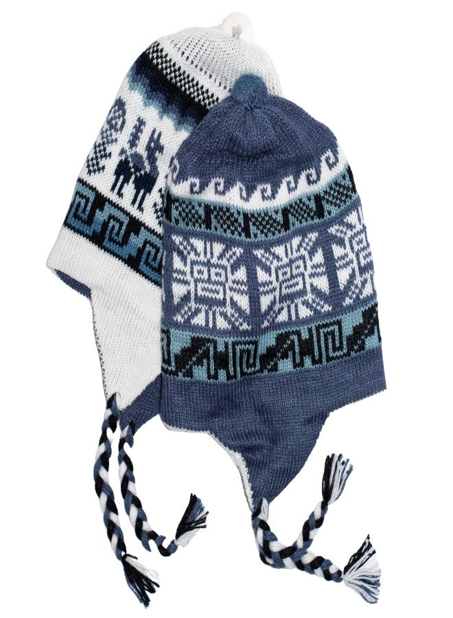 Gamboa Alpaca One Reversible Beanie Hat for Men Winter Hats for Women with Ear Flaps Wool Cap Peruvian Style Blue - Image 1