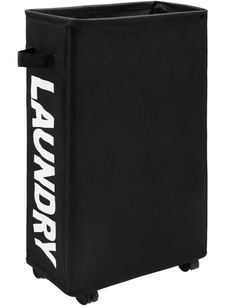 MIXDE Rolling Slim Laundry Basket on Wheels, Foldable Laundry Hamper with Handle, Collapsible Laundry Sorter and Organizer, Tall Storage Basket Bin (Black) - Image 1