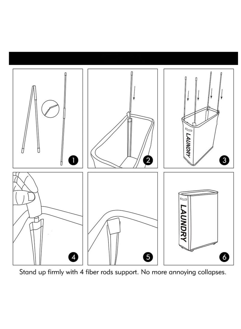 MIXDE Rolling Slim Laundry Basket on Wheels, Foldable Laundry Hamper with Handle, Collapsible Laundry Sorter and Organizer, Tall Storage Basket Bin (Black) - Image 2