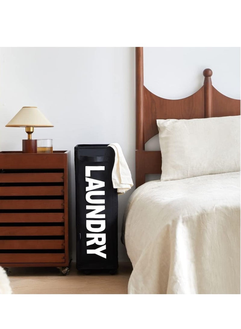 MIXDE Rolling Slim Laundry Basket on Wheels, Foldable Laundry Hamper with Handle, Collapsible Laundry Sorter and Organizer, Tall Storage Basket Bin (Black) - Image 3