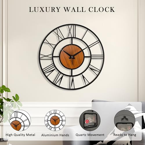 vissera Large Metal Wall Clock – Big Wall Decor Metal Art for Living Room Hall Bedroom | Designer Analog Hanging Clock | Modern Wall Watch & Home Decoration Item for Dining Room Office - Image 3