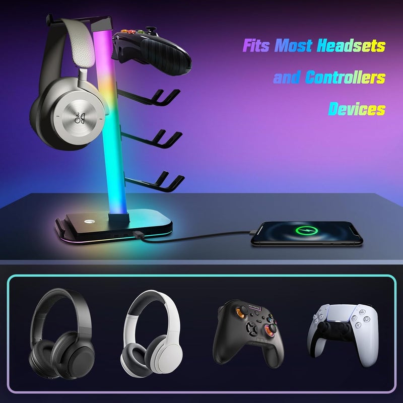 RGB Gaming Headset Stand with 2 USB Ports (US Black) - Image 3