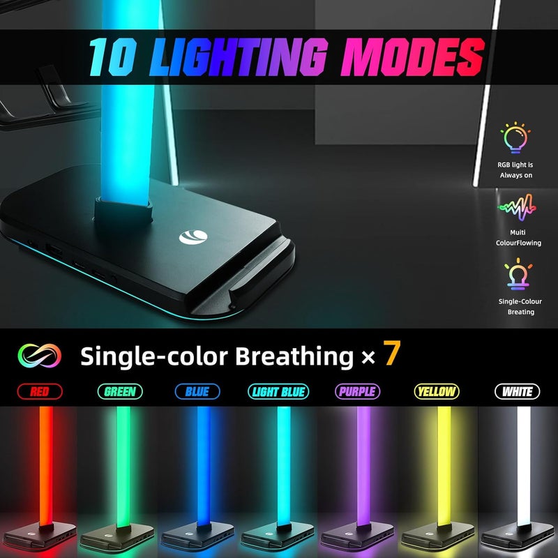 RGB Gaming Headset Stand with 2 USB Ports (US Black) - Image 2