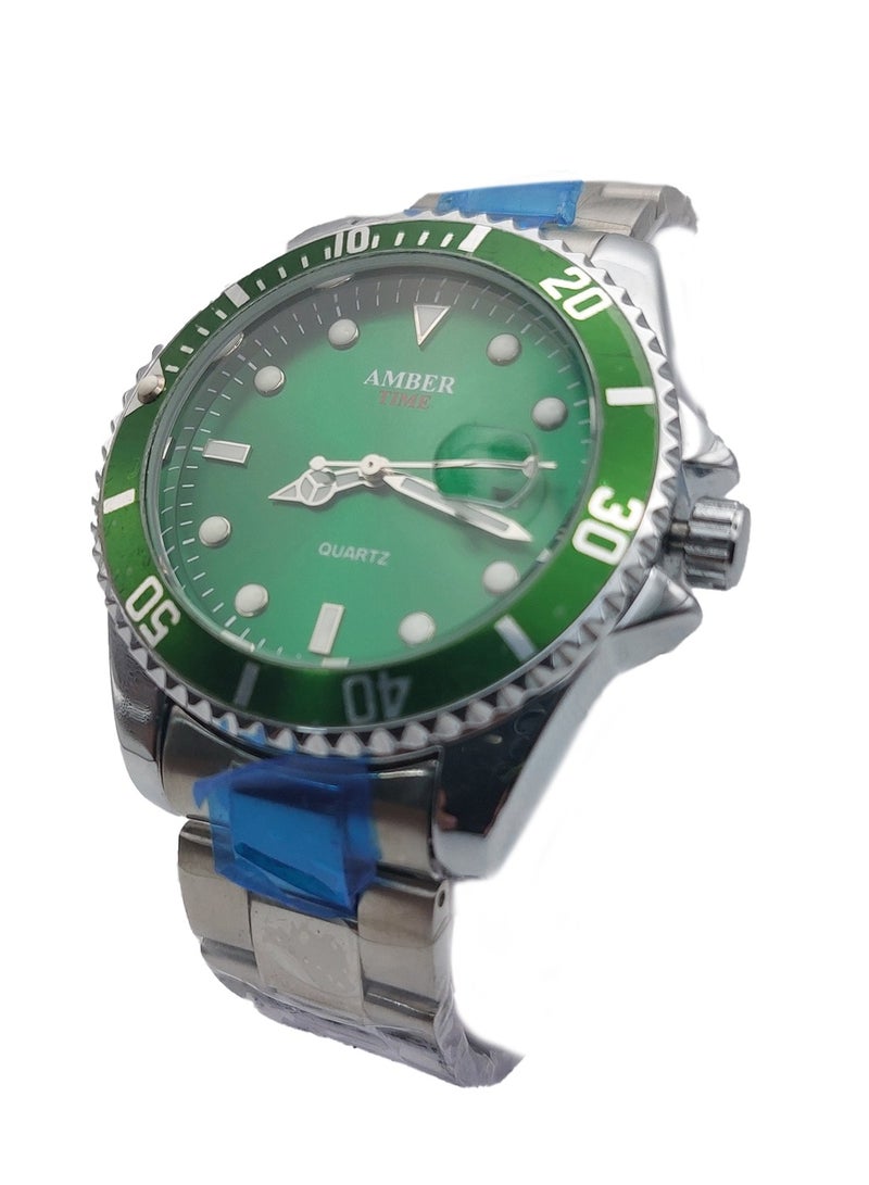 Amber Men Analog Quartz Silver Stainless Steel Band Watch - Image 2
