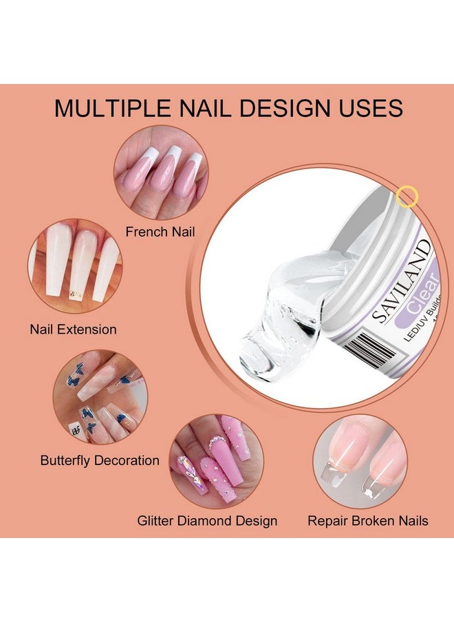 Saviland Builder Nail Gel Kit 4 Colors Clear Nudes White Pink Hard Gel For Nail Strengthen Nail Extension Gel Kit With 100Pcs Nail Forms And Acrylic Nail Brush For Beginners & Professionals  - Image 3