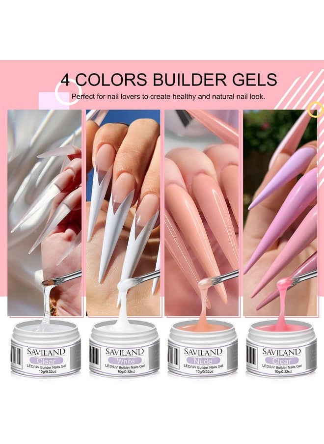 Saviland Builder Nail Gel Kit 4 Colors Clear Nudes White Pink Hard Gel For Nail Strengthen Nail Extension Gel Kit With 100Pcs Nail Forms And Acrylic Nail Brush For Beginners & Professionals  - Image 2