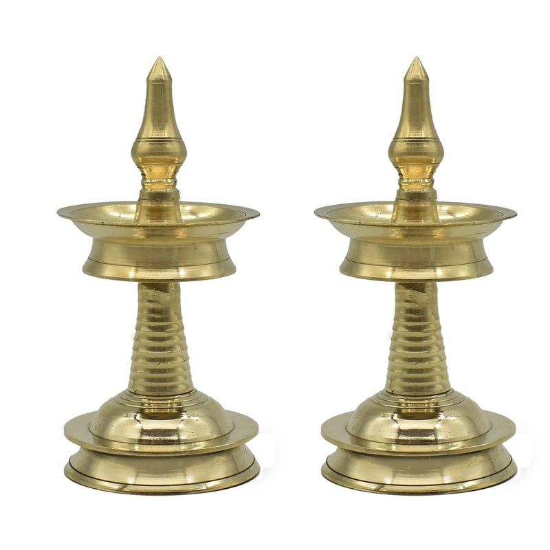 Puja N Pujari Puja N Pujari Nilavilakku Diya Kerala Brass Oil Lamp 8 Inch for Pooja Room Set of 2  - Image 1