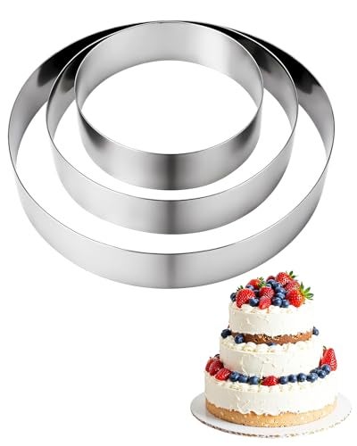 EORTA 3pcs Round Cake Ring Set, 6/8/10 Inch Stainless Steel Pancake Biscuit Cutter Tier Cake Maker Circle Mold - Image 1