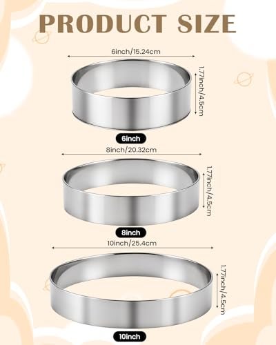 EORTA 3pcs Round Cake Ring Set, 6/8/10 Inch Stainless Steel Pancake Biscuit Cutter Tier Cake Maker Circle Mold - Image 3