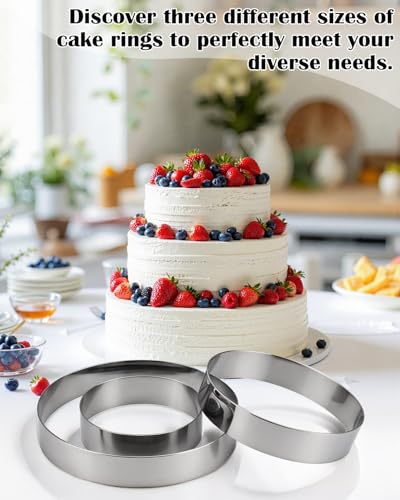 EORTA 3pcs Round Cake Ring Set, 6/8/10 Inch Stainless Steel Pancake Biscuit Cutter Tier Cake Maker Circle Mold - Image 5