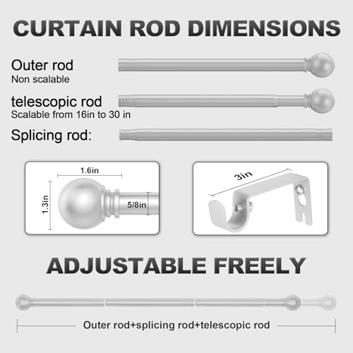 Authandis Silver Curtain Rods for Windows with Brackets,5/8 Inch Diameter Small Window Curtain Rod Adjustable 32 to 60 Inches,Easy Install Drapery Rods,Gray - Image 3