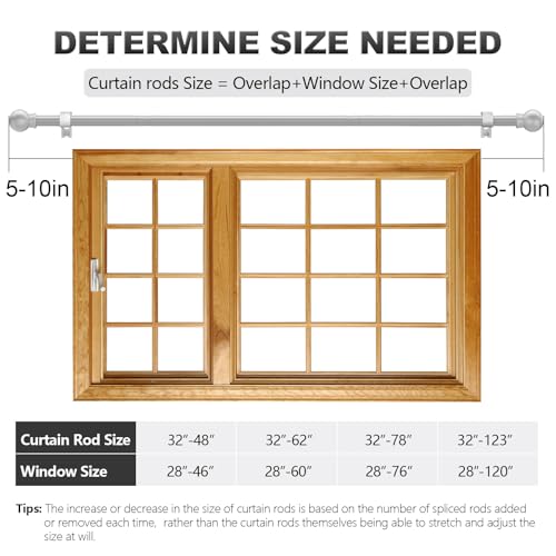 Authandis Silver Curtain Rods for Windows with Brackets,5/8 Inch Diameter Small Window Curtain Rod Adjustable 32 to 60 Inches,Easy Install Drapery Rods,Gray - Image 4