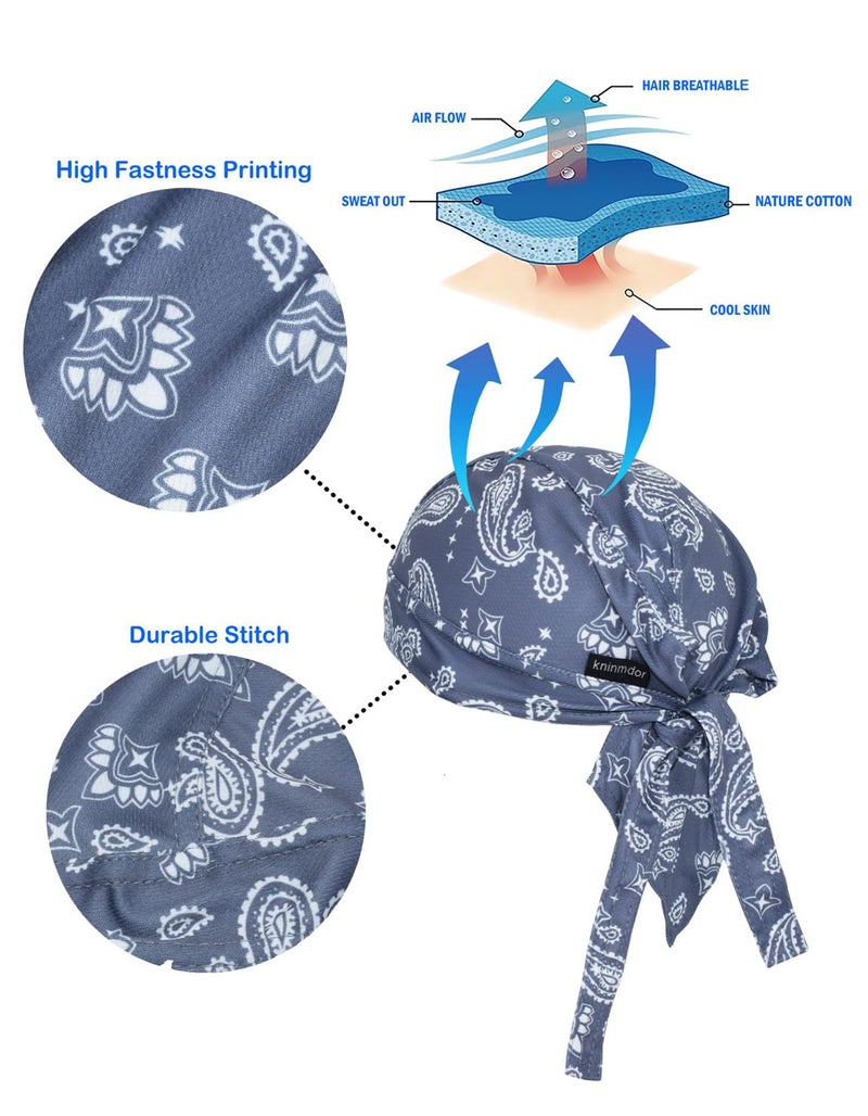 Kninmdor Do Rags Cycling Caps Helmet Liner Doo Rag Paisley Motorcycle Durag Bandana Hat Sweat Liner Skull Dorags Dew Rags for Men and Women (Paisley Sets) - Image 3