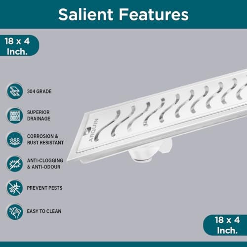 ARQUIN ARQUIN Bathroom Shower Drai Channel18x4 Inch Floor Drainer 304 Grade Stainless Steel Bathroom Floor Drainer Shower Water Drain Channel for Bathroom with Cockroach Trap (1mm Thickness) - Image 2