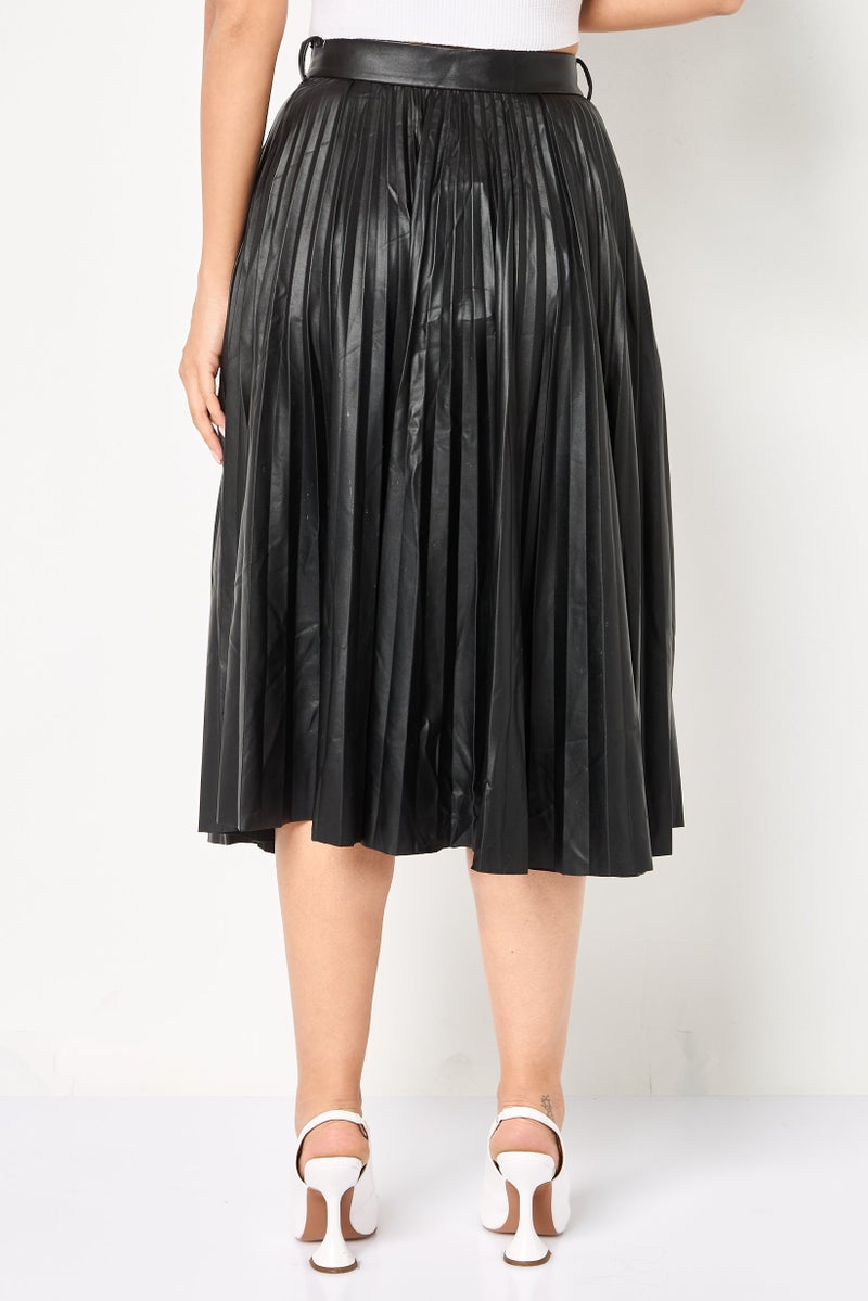 VERO MODA Women Solid Midi Skirt, Black - Image 2