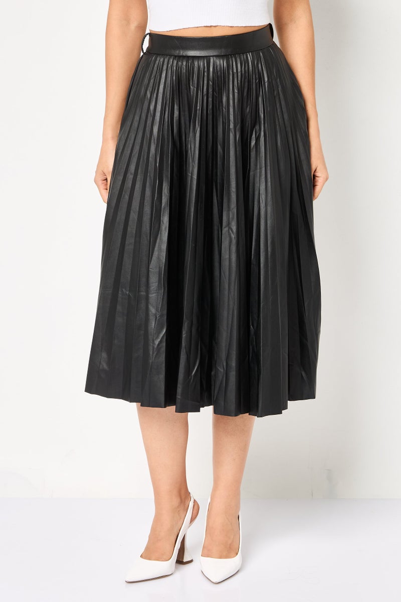 VERO MODA Women Solid Midi Skirt, Black - Image 1