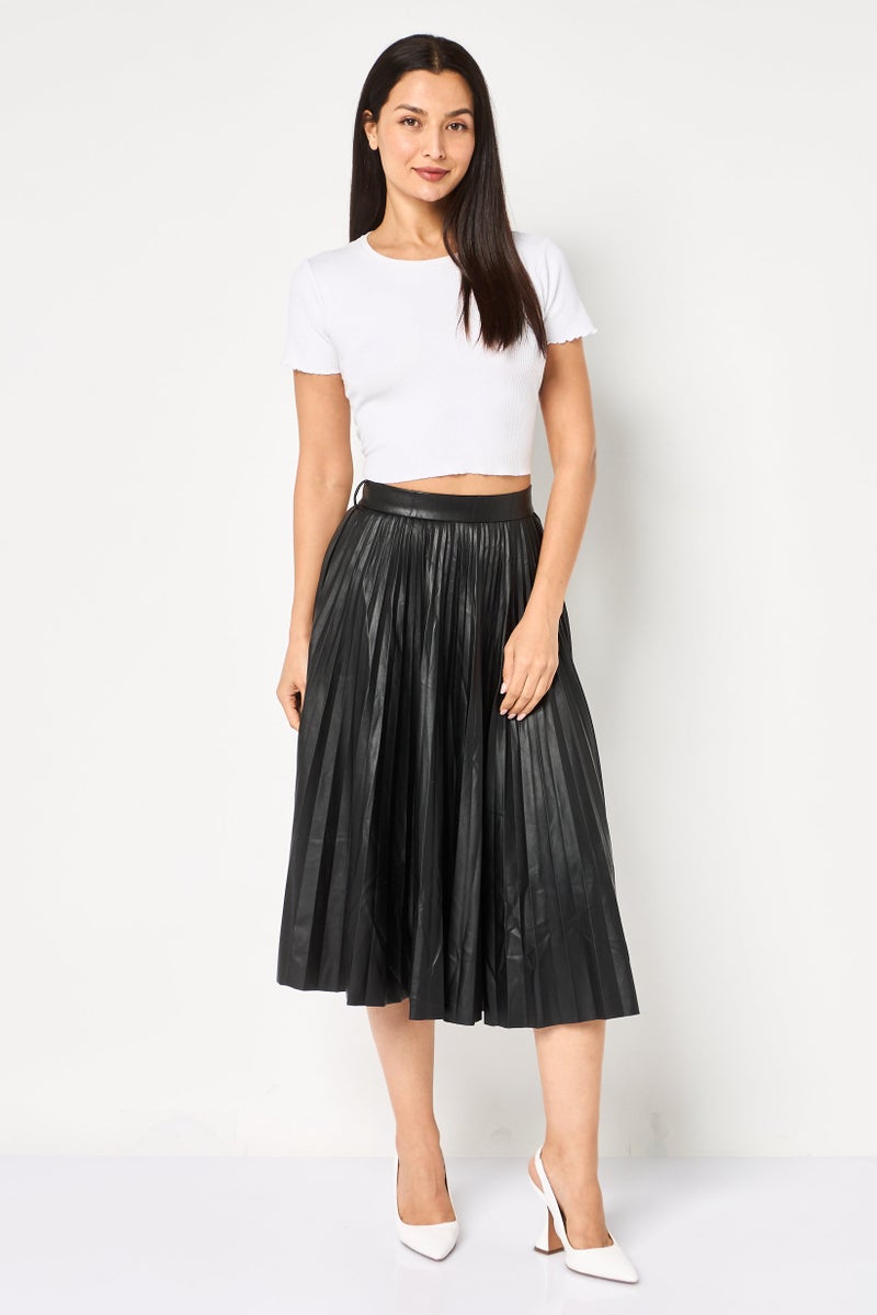 VERO MODA Women Solid Midi Skirt, Black - Image 3