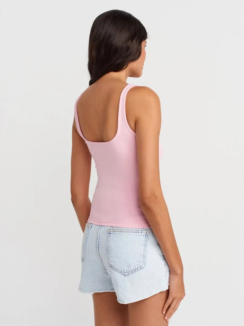 ديلفين DILVIN Ribbed Square-neck Sleeveless Blouse