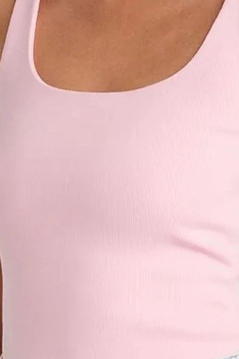 Dilvin Blush Pink DILVIN Ribbed Square-neck Sleeveless Blouse for Women | Best Price UAE