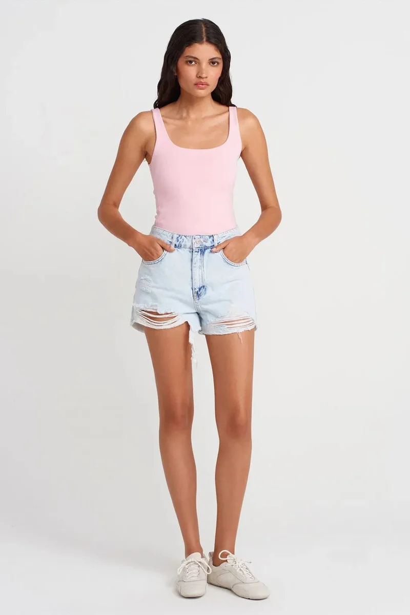 ديلفين DILVIN Ribbed Square-neck Sleeveless Blouse