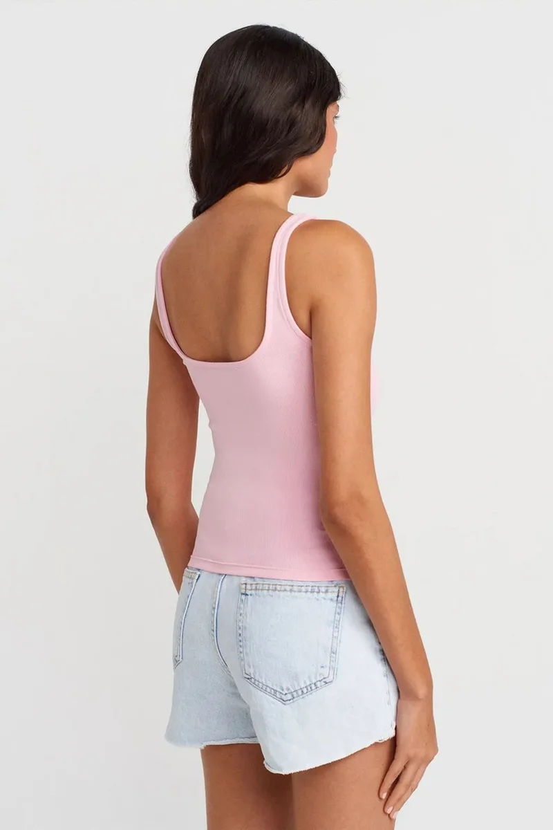 Dilvin Blush Pink DILVIN Ribbed Square-neck Sleeveless Blouse for Women | Best Price UAE
