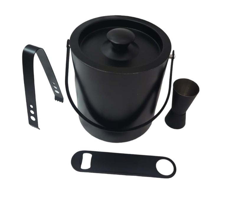 finality Stainless Steel Bar Ice Bucket with Ice Tong Opener and Peg Measure for Traveling Home Restaurant Mini Home and Parties 15L Black - Image 3