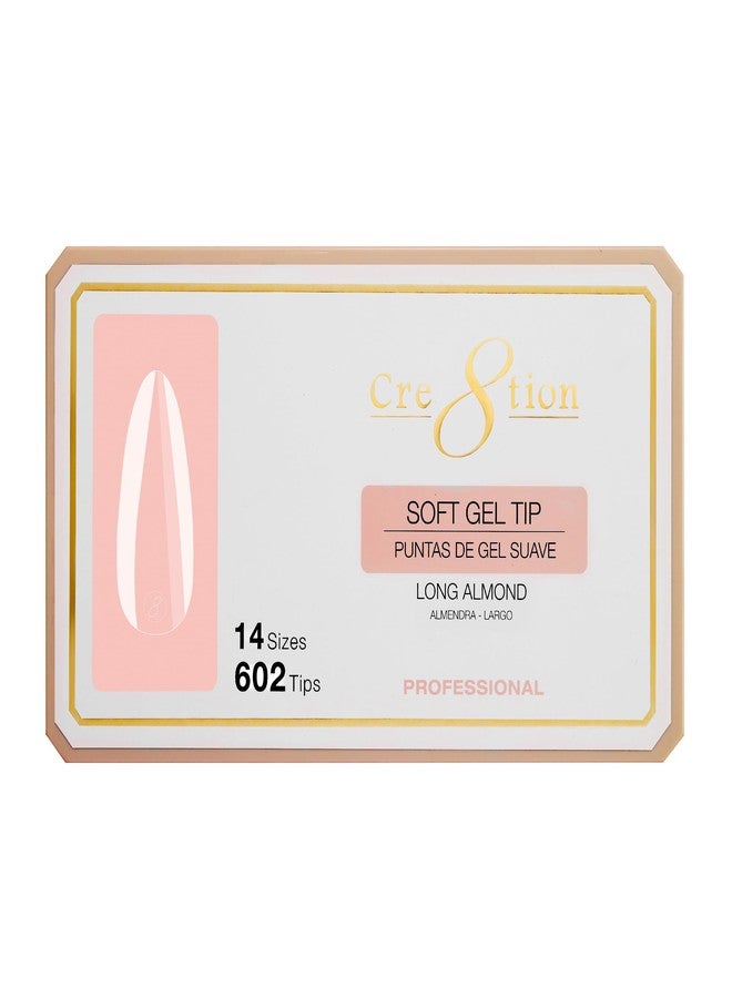 Cre8tion Soft Gel Nail Tips, Long Almond Shape, 602 Tips in 14 Sizes (00-9) for Professional Nail Extensions - Image 1
