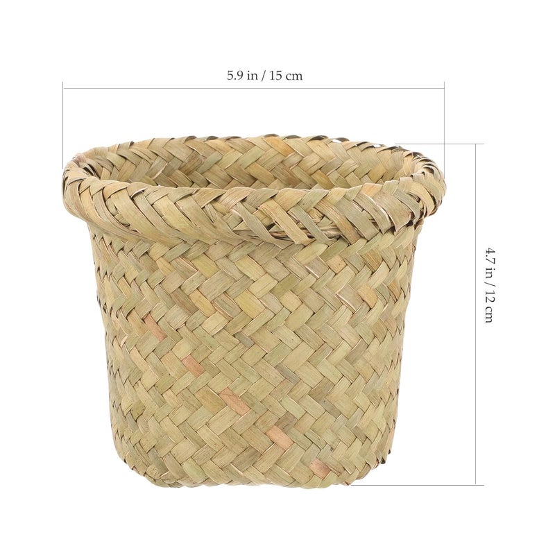 Woven Seagrass Trash Bucket Small 15x12cm Natural Color Wear-Resistant Floor Wastebasket for Home Bedroom Office Convenient Room Trash Can - Image 2