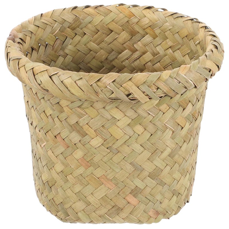 Woven Seagrass Trash Bucket Small 15x12cm Natural Color Wear-Resistant Floor Wastebasket for Home Bedroom Office Convenient Room Trash Can - Image 1