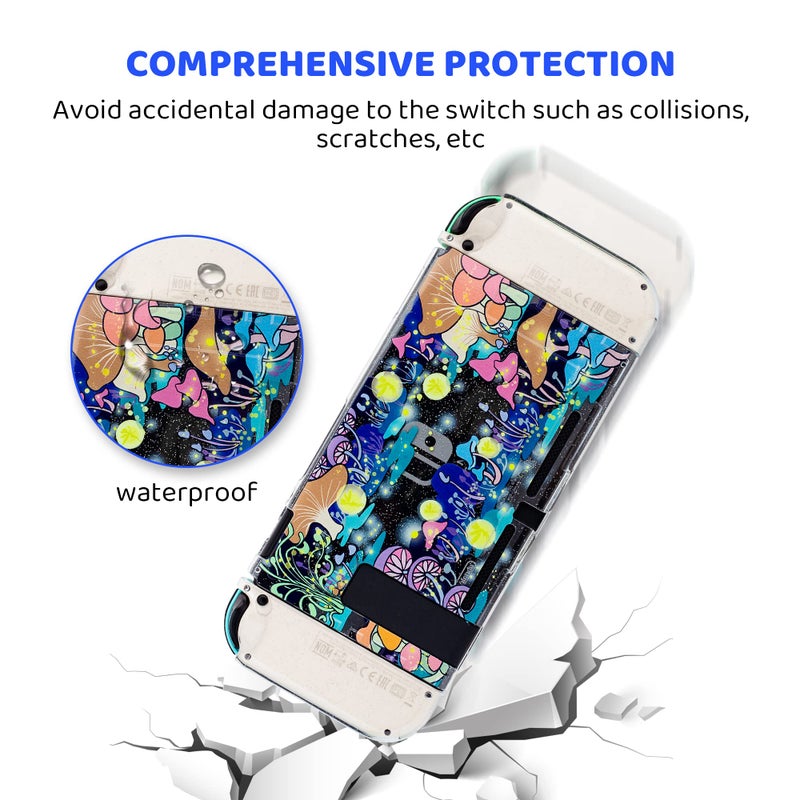 RHOTALL Cute Mushroom Clear Hard Case Compatible with Nintendo Switch, Glitter Protective Cover Accessories for Switch Console and Controller with Anti-Scratch Design - Glowworm - Image 3