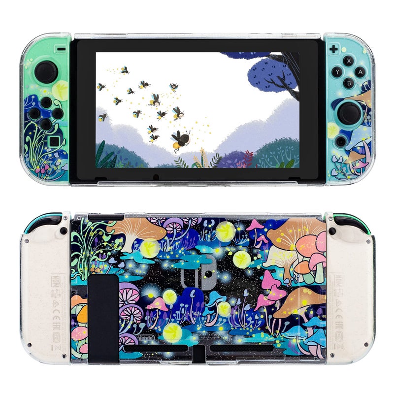 RHOTALL Cute Mushroom Clear Hard Case Compatible with Nintendo Switch, Glitter Protective Cover Accessories for Switch Console and Controller with Anti-Scratch Design - Glowworm - Image 1